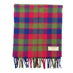 James Pringle Weavers Scarf Lambswool Plaid Fringe Vibrant Pink Scotland